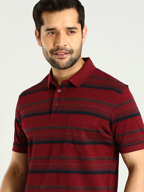 Indian Terrain Men's Half Sleeve Regular Fit Maroon Polo T-Shirt